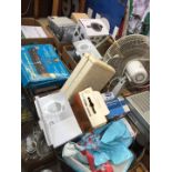 6 boxes of mixed electrical items - spares/repairs and a table fan