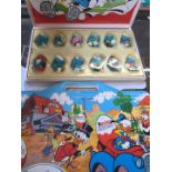 2 vintage Kinder toy cases with Smurfs and Donald Duck toys