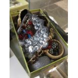 A box of misc vintage and modern jewellery to include necklaces, bangles, bracelets, etc