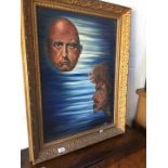 An oil on board, depicting Aleister Crowley, monogrammed 'M.N.', in gilt frame