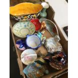 A box of ornamental pottery etc.