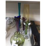 Seven art glass vases including four bulb and stem.