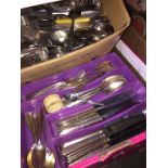 Box with large quantity of plated cutlery etc.