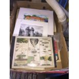 A box of ephemera, prints, maps etc