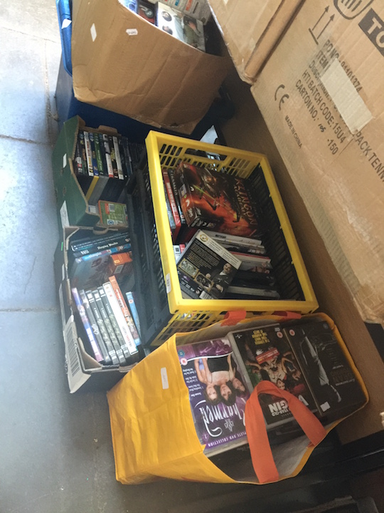 5 Boxes and a bag of DVDs