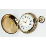 A late 19th century gold plated American Waltham Watch Co hunter pocket watch, 15 jewel, serial