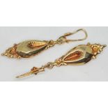A pair of Victorian style 9ct gold earrings, import marks, length 47mm each, wt. 2.2g.