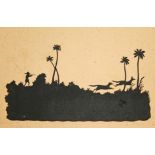 An album of late 19th century silhouettes, approx. 38, various scenes including hunting, wild and