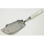 An early Victorian silver fish slice with mother of pearl handle, John Tongue, Birmingham 1841,