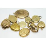 A mixed lot of yellow metal lockets.