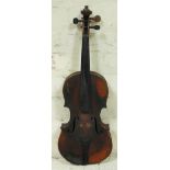 A late 19th century violin bearing label 'Antonius Stradiuarius Cremonensis Faciebat Anno 1713',