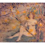 20th century school, nude within a landscape, mixed media, 40cm x 387cm, signed 'Montori', glazed