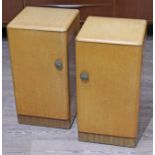 A pair of 1950s Art Deco bird's eye maple veneered bedside cabinets, height 69cm.