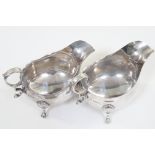 A pair of Georgian style hallmarked silver sauce boats, length 17cm each, gross wt. 18oz.