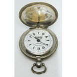 A silver plated Systeme Roskopf railway type pocket watch, diam. 53mm.