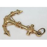 A 9ct gold pendant formed as an anchor, marked '375', length 37mm, wt. 1.8g.