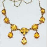 A 9ct gold drop pendant necklace featuring 10 yellow stones, hallmarked 9ct gold, gross wt. 8g,