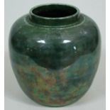 A Ruskin green opaque lustre vase, impressed 'Ruskin England 1915', height 18cm. Condition - wear to