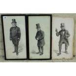 A set of three original pencil illustrations circa 1900 depicting three gentlemen in different