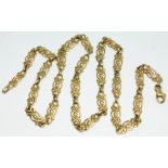 A 9ct gold fancy link chain, 9ct gold import marks, length 46cm, wt. 11.9g.