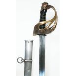 A French late 19th century M1896 cavalry officer's sword and scabbard, length 106cm.