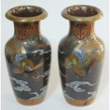 A pair of Japanese vases, each signed to base, height 29.5cm. Condition - one with old repair to