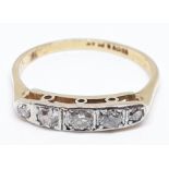 An 18ct gold five stone diamond ring, marked '18ct & PLAT', gross wt. 2.3g, size O.