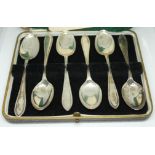 A cased set of six hallmarked silver spoons.