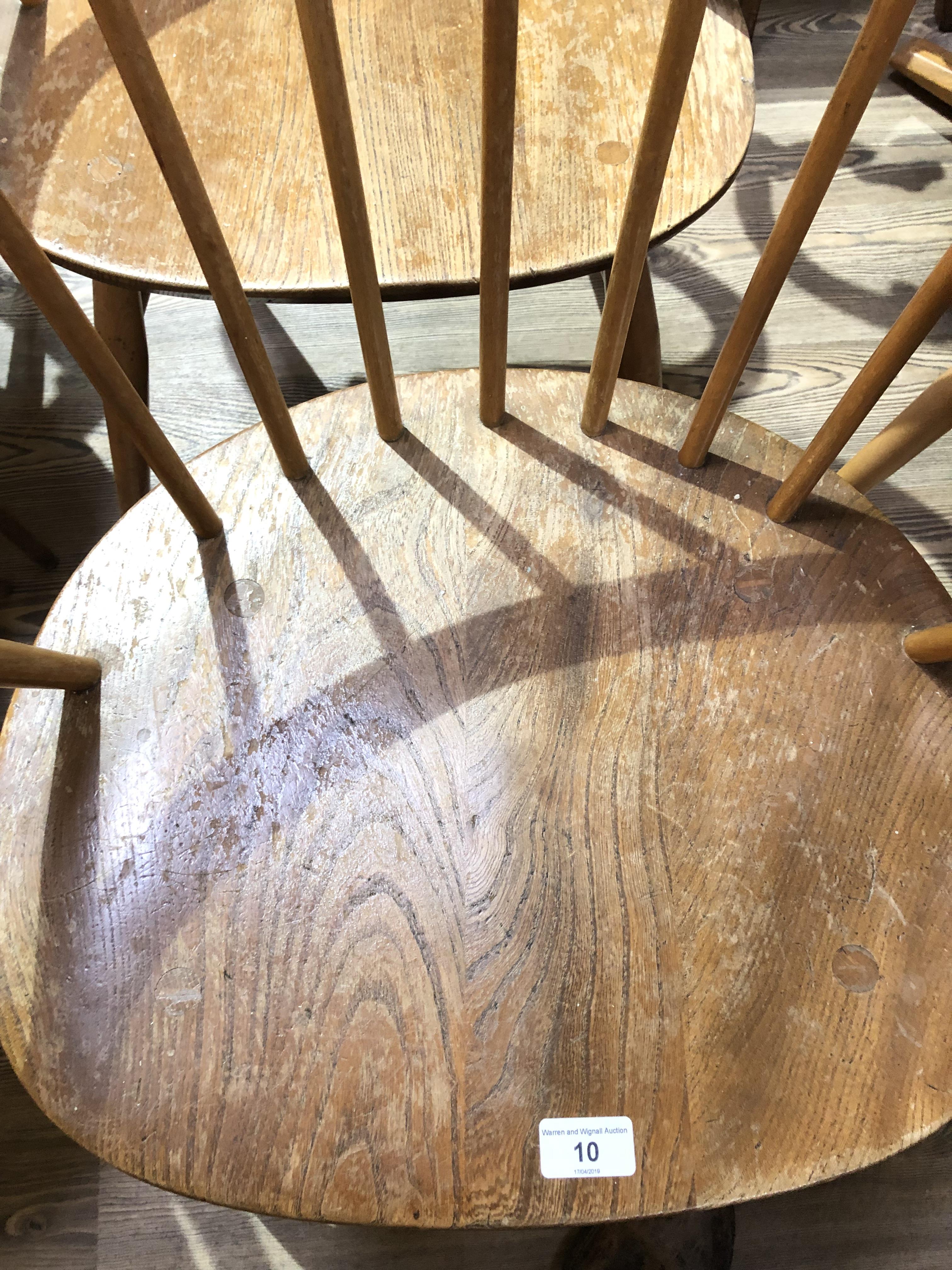 A set of four Ercol elm seated spindle back cow horn armchairs. - Image 5 of 16