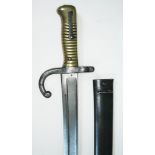 A French 19th century bayonet and scabbard, length 71cm.