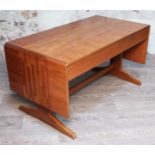 A McIntosh parquetry inlaid teak coffee table with drop leaves, and two drawers, length 108cm.