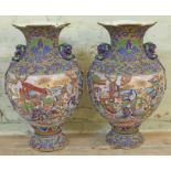 A large pair of Japanese vases, height 55cm. Condition - various damage/repair.