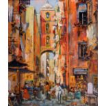 Italian 20th century school, street scene, oil on board, 23cm x 29cm, indistinctly signed, framed.