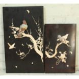 A pair of Japanese bone, ivory and mother of pearl lacquered panels, 29cm x 46cm & 36cm x 61cm.