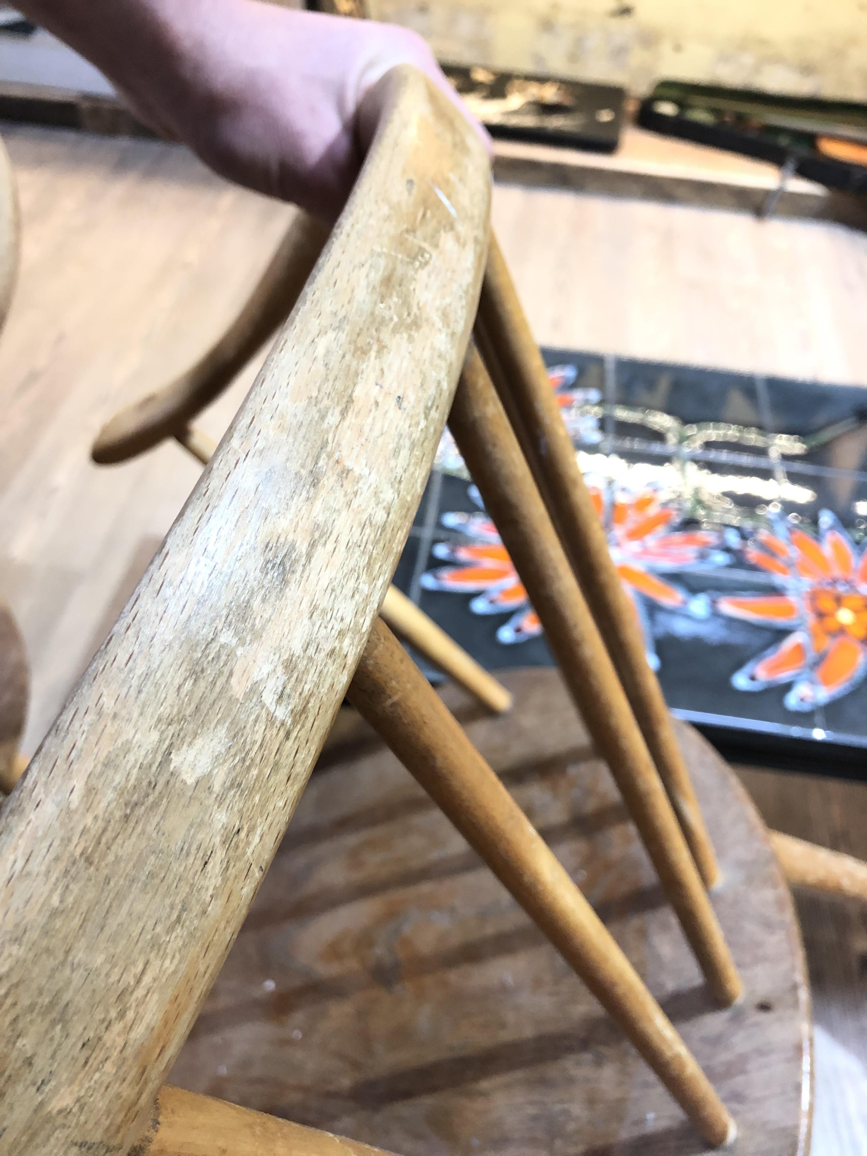 A set of four Ercol elm seated spindle back cow horn armchairs. - Image 12 of 16