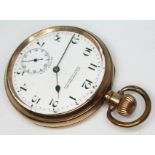 A gold plated pocket watch, the dial inscribed 'W.M. Greenwood & Sons...', Waltham movement, diam.