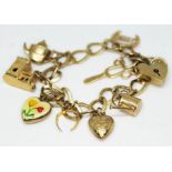 A hallmarked 9ct gold charm bracelet, length 16cm, wt. 16.9g.