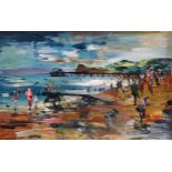 James Lawrence Isherwood (1917-1989), Teignmouth Beach, oil on board, 77cm x 48cm, titled verso,