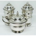 A three piece silver cruet, Viner's Ltd, Sheffield 1938.