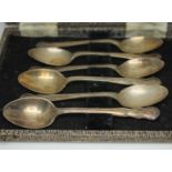 A cased set of six hallmarked silver spoons.