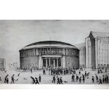 Lawrence Stephen Lowry, The Reference Library, monochrome print, 35cm x 24cm, blindstamp lower left,