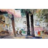 Edward McGrath, street scene, watercolour, 38cm x 31cm, signed, glazed and framed.