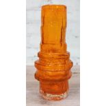 A Whitefriars glass hoop vase in tangerine orange, height 30cm. Condition - very good, minor