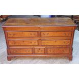 A Georgian 18th century Lancashire oak mule chest, crossbanding in mahogany with lift top above