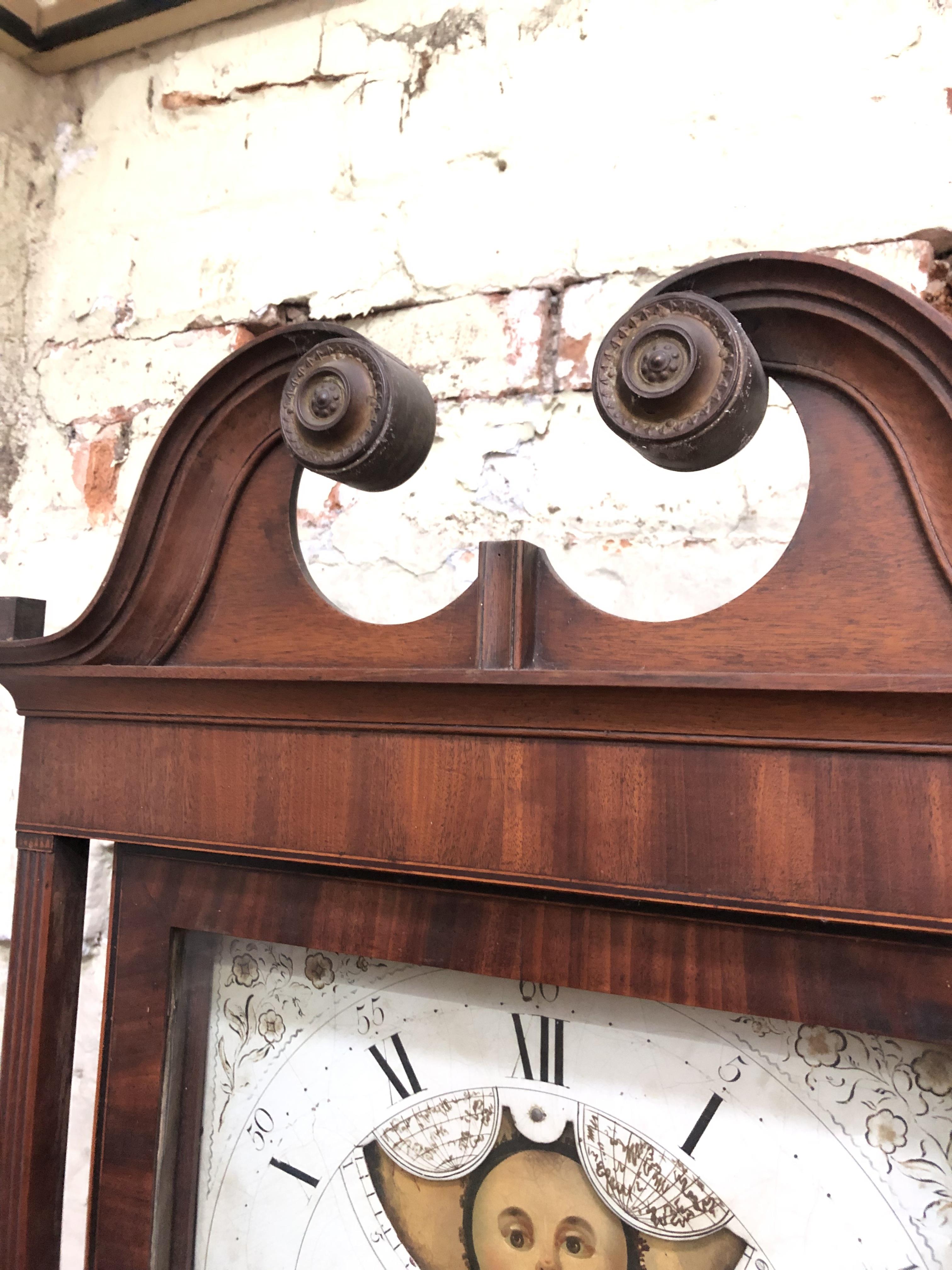 A 19th century eight day long case clock, the hood with swan neck pediment and fluted columns, - Image 4 of 24