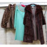 A vintage brown rabbit fur coat, 3/4 length, labeled M. Fletcher Southport, size 10 UK together with