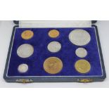 South Africa 1962 nine coin proof set comprising gold two rand, gold one rand, 50, 20 10, 2 1/2, 1