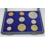 South Africa 1962 nine coin proof set comprising gold two rand, gold one rand, 50, 20 10, 2 1/2, 1