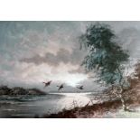 Dutch 20th century, river scene with ducks, oil on canvas, 68cm x 49cm, signed 'H Bot' and