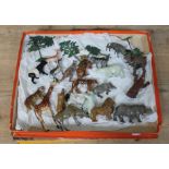 A box of cast metal and painted animal zoo figures, including Charben.